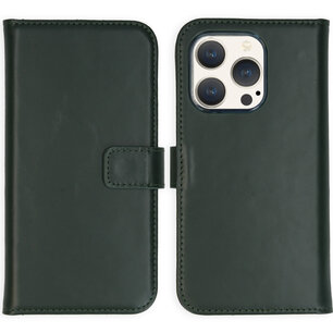 Selencia - Genuine Leather Bookcase voor Apple iPhone 15 Pro - Green