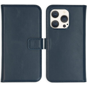Selencia - Genuine Leather Bookcase voor Apple iPhone 15 Pro - Blue