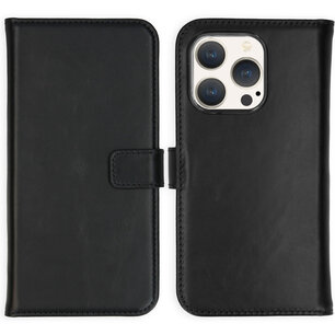 Selencia - Genuine Leather Bookcase voor Apple iPhone 15 Pro - Black
