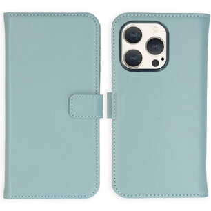 Selencia - Genuine Leather Bookcase voor Apple iPhone 15 Pro - Air Blue