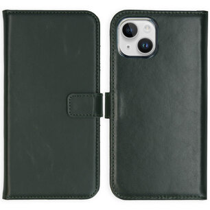 Selencia - Genuine Leather Bookcase voor Apple iPhone 15 - Green