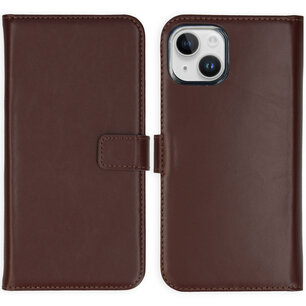 Selencia - Genuine Leather Bookcase voor Apple iPhone 15 - Brown