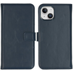 Selencia - Genuine Leather Bookcase voor Apple iPhone 15 - Blue