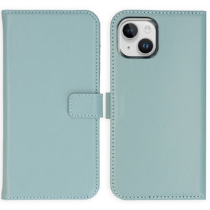 Selencia - Genuine Leather Bookcase voor Apple iPhone 15 - Air Blue