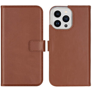 Selencia - Genuine Leather Bookcase voor Apple iPhone 14 Pro Max - Light Brown