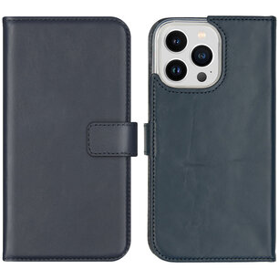 Selencia - Genuine Leather Bookcase voor Apple iPhone 14 Pro Max - Blue