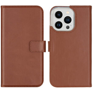 Selencia - Genuine Leather Bookcase voor Apple iPhone 14 Pro - Light Brown