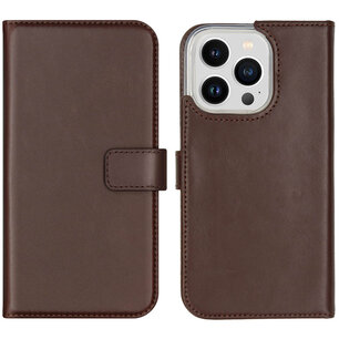 Selencia - Genuine Leather Bookcase voor Apple iPhone 14 Pro - Brown