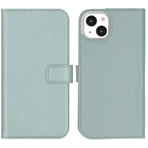 Selencia - Genuine Leather Bookcase voor Apple iPhone 14 Plus - Air Blue