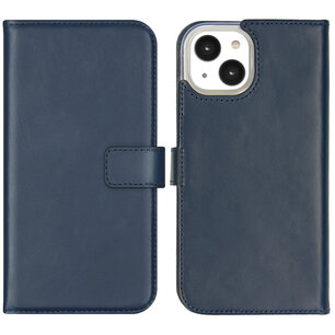 Selencia - Genuine Leather Bookcase voor Apple iPhone 14 - Blue