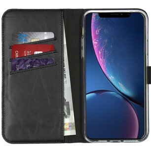 Selencia - Genuine Leather Bookcase voor Apple iPhone 11 Pro Max - Black