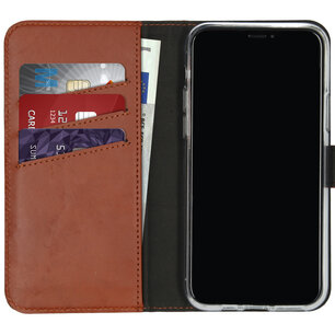 Selencia - Genuine Leather Bookcase voor Apple iPhone 11 Pro - Light Brown