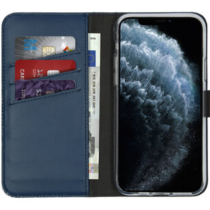 Selencia - Genuine Leather Bookcase voor Apple iPhone 11 Pro - Blue
