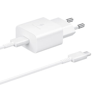 Samsung - Original Power Adapter with USB-C cable - Charger - USB-C connection - Fast Charge - 15 Watt - 1 m - White Samsung - Original Power Adapter with USB-C cable - Charger - USB-C connection - Fast Charge - 15 Watt - 1 m - White