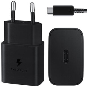 Samsung - Original Power Adapter with USB-C cable - Charger - USB-C connection - Fast Charge - 15 Watt - 1 m - Black Samsung - Original Power Adapter with USB-C cable - Charger - USB-C connection - Fast Charge - 15 Watt - 1 m - Black