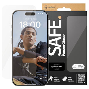 SAFE by PanzerGlass - Ultra-Wide Fit Screenprotector voor Apple iPhone 15 Pro - Transparent