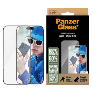 PanzerGlass - Ultra-Wide Fit Anti-Bacterial Screenprotector voor Apple iPhone 16 Pro - Transparent