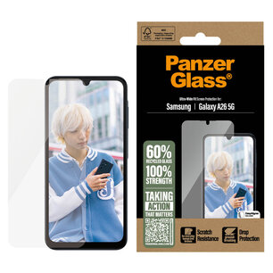 PanzerGlass - Ultra-Wide Fit Anti-Bacterial Screenprotector incl. applicator voor Samsung Galaxy A26 - Transparent