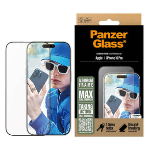 PanzerGlass - Screenprotector Aluminium Frame Ultra Wide Fit met applicator voor Apple iPhone 16 Pro - Transparent