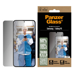 PanzerGlass - Privacy Ultra-Wide Fit Anti-Bacterial Screenprotector incl. applicator voor Samsung Galaxy S25 Edge - Transparent
