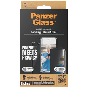 PanzerGlass - Privacy Ultra-Wide Fit Anti-Bacterial Screenprotector incl. applicator voor Samsung Galaxy S24 - Transparent