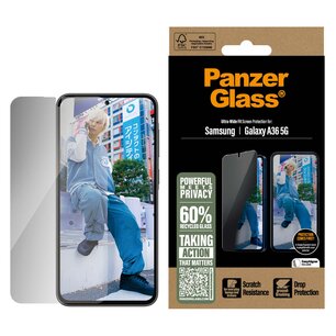 PanzerGlass - Privacy Ultra-Wide Fit Anti-Bacterial Screenprotector incl. applicator voor Samsung Galaxy A36 - Transparent