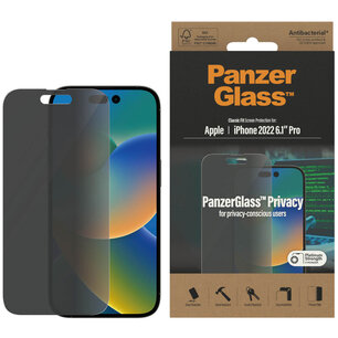 PanzerGlass - Privacy Anti-Bacterial Screenprotector voor Apple iPhone 14 Pro - Transparent