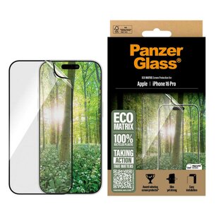 PanzerGlass - Matrix Recycled Ultra-Wide Fit Anti-Bacterial Screenprotector incl. applicator voor Apple iPhone 16 Pro - Transparent