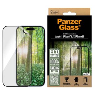 PanzerGlass - Matrix Recycled Ultra-Wide Fit Anti-Bacterial Screenprotector incl. applicator voor Apple iPhone 16 - Transparent