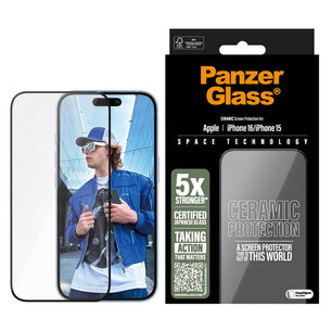PanzerGlass - Ceramic Screenprotector met applicator voor Apple iPhone 16 - Transparent