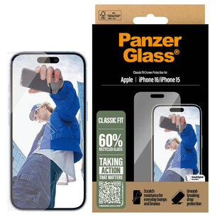 PanzerGlass - Anti-Bacterial Screenprotector voor Apple iPhone 16 - Transparent