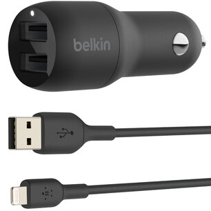 Belkin - Boost Charge Dual USB Car Charger + Lightning kabel - 24W - Black