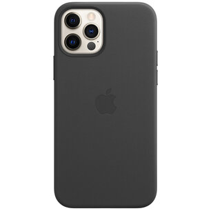 Apple - Leather Backcover MagSafe for Apple iPhone 12 (Pro) - Black