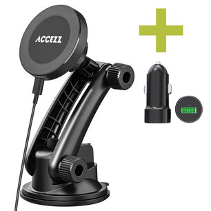 Accezz - Telefoonhouder auto met MagSafe - Draadloze oplader - Dashboard en voorruit - Black