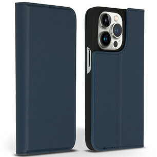 Accezz - Premium Leather Slim Bookcase voor Apple iPhone 14 Pro - Dark Blue