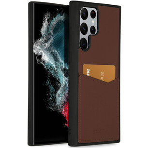 Accezz - Premium Leather Card Slot Backcover voor Samsung Galaxy S22 Ultra - Brown