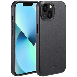 Accezz - MagSafe Leather Backcover pour Apple iPhone 13 - Onyx Black