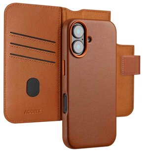Accezz - Leather Bookcase 2-in-1 avec MagSafe pour Apple iPhone 16 - Sienna Brown